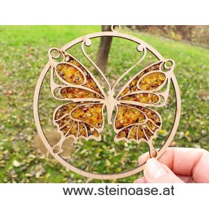 Fensterbild Suncatcher Bernstein - SCHMETTERLING  Ø 11cm